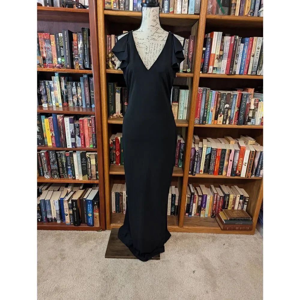 Vintage Jessica Mclintlock Women’s 8 Black Glam Sleeveless Maxi Dress Gown